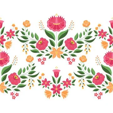 Hungarian folk pattern vector seamless border. Kalocsa floral embroidery Illustrazione stock