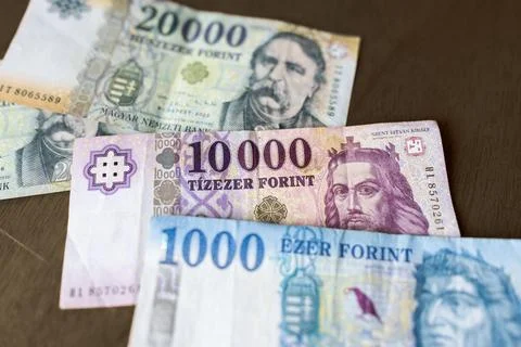 Hungarian forints in different denominations Stock Photos
