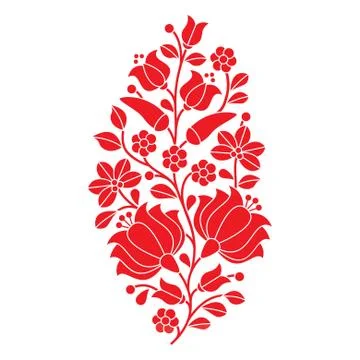 Hungarian red folk pattern - Kalocsai embroidery with flowers and paprika 스톡 일러스트