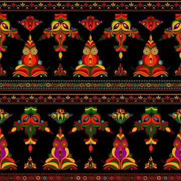 Hungarian seamless vector pattern Kalocsa floral ethnic ornament Traditional Stock Illustration