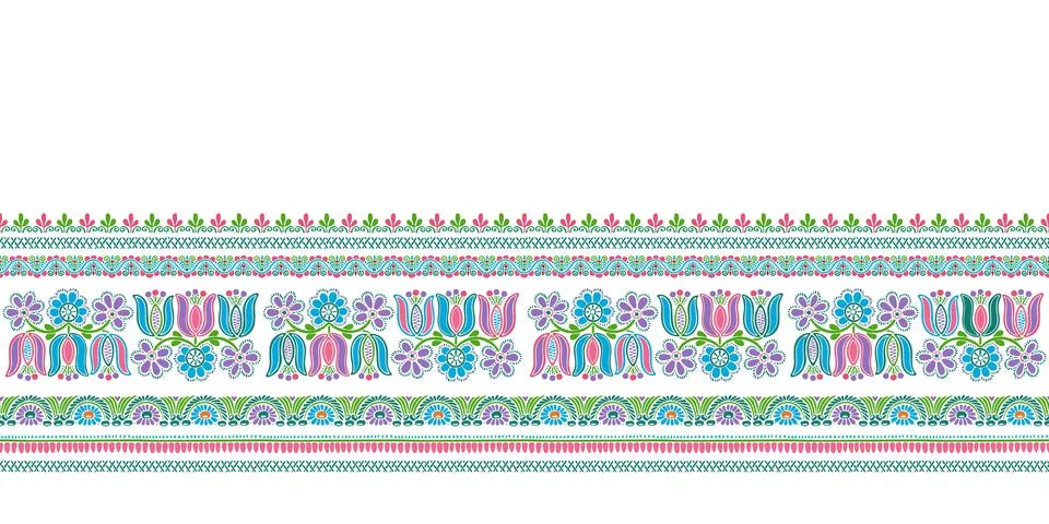 Hungarian vector embroidery pattern for borders isolated on white background Stock Illustration