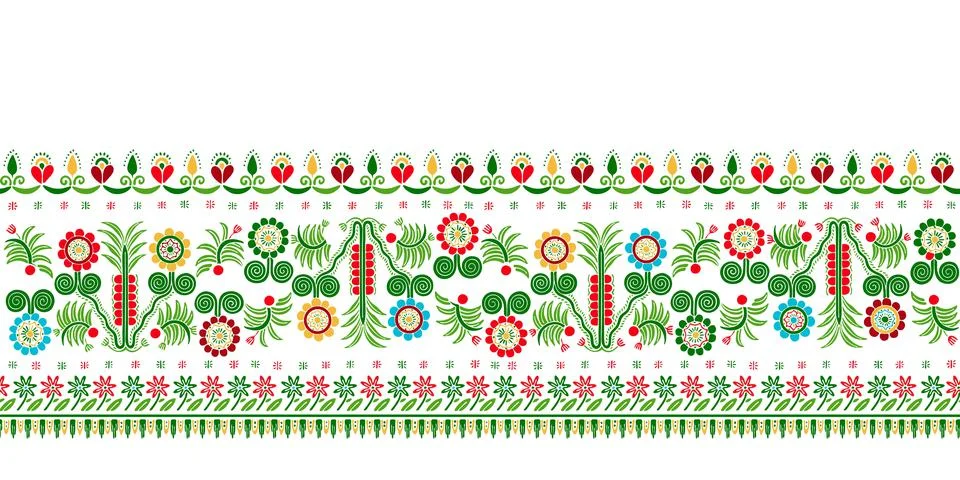 Hungarian vector embroidery pattern for borders isolated on white background Stock Illustration