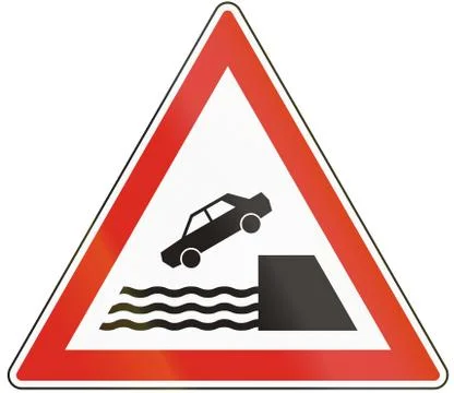 Hungarian warning road sign - Quayside or river bank Stock Illustration