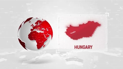 Hungary 4K Tech Map Beside Globe On White Background. Stock Footage 340465754
