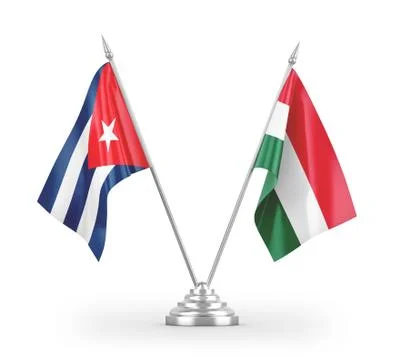 Hungary and Cuba table flags isolated on white 3D rendering Stock Illustration