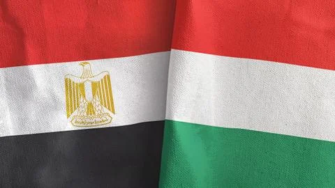 Hungary and Egypt two flags textile cloth 3D rendering Stock Illustration