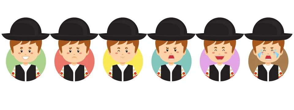 Hungary Avatar with Various Expression Stock Illustration