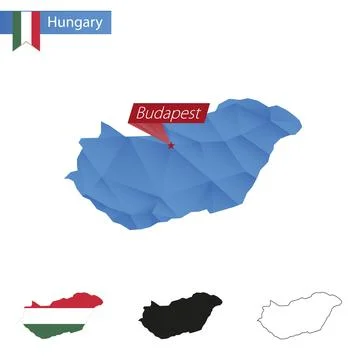 Hungary blue Low Poly map with capital Budapest. Illustration