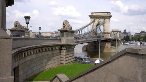 Hungary Budapest Chain Bridge from side of buda Stock Footage 78579267