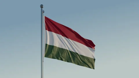 Hungary Budapest Flag loop Cinematic Realistic Waving Blue Sky Video stock 304689950