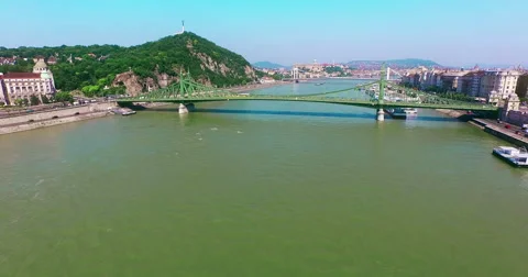 Hungary. Budapest. Flying over Chain Bridge. Buda Castle aerial view. Stock Footage 62223691