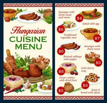 Hungary cuisine vector menu template food dishes Stock Illustration
