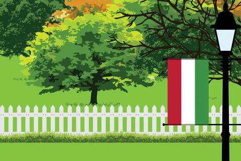 Hungary Day Trees Lamp Vector Illustration Stock Illustration
