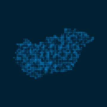 Hungary dotted glowing map. Shape of the country with blue bright bulbs. Ve.. 스톡 일러스트