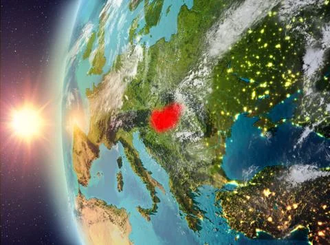 Hungary during sunset from space Stock Illustration