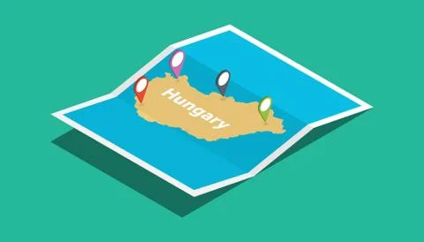 Hungary explore maps with isometric style and pin location tag on top Stock Illustration