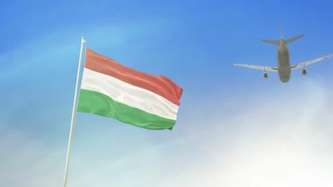 Hungary Flag With Airplane Stock-Footage 131674269