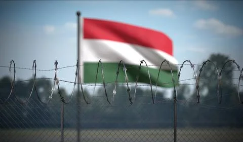 Hungary - Flag and Barbed Wire Fence - 3D illustration Stock Illustration