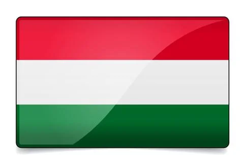 Hungary flag button with reflection and shadow. isolated glossy flag. Stock Illustration