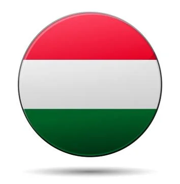 Hungary flag button with reflection and shadow. isolated glossy flag. Stock Illustration