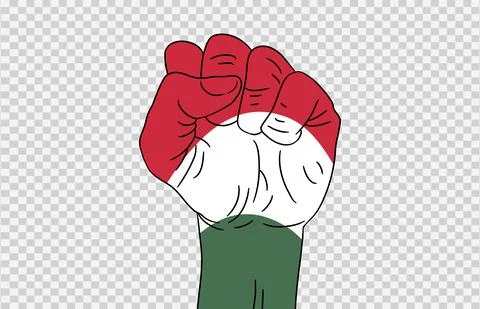 Hungary flag colored hand isolated on png or transparent  background, Symbols Stock Illustration