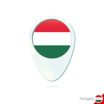 Hungary flag location map pin icon on white background. Stock Illustration