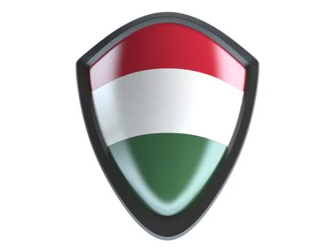 Hungary flag on metal shield isolate on white background. 스톡 일러스트