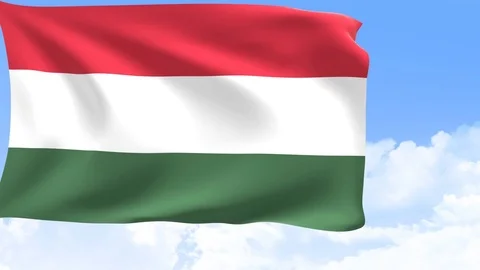 Hungary flag in motion with sky and moving clouds behind. 3D rendering Stock Footage 97881354