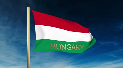 Hungary flag slider style with title. Waving in the wind with cloud background 스톡 동영상 47972577