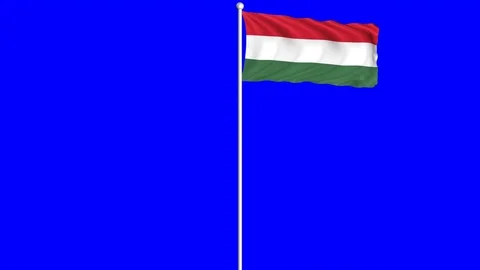 Hungary Flag Waving Fluttering on Wind Loopable Green Blue Screen Matte Stock Footage 77579907
