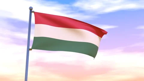 Hungary Flag waving in the high wind Stock Footage 154375618