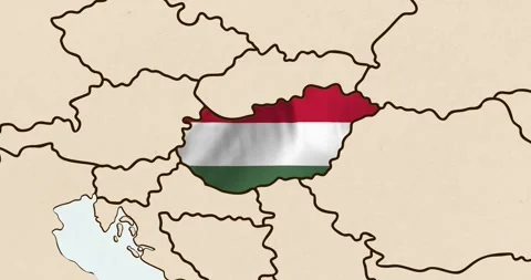 The hungary flag waving inside the country on a world map Video stock 339033238