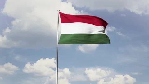 Hungary flag waving in sky background, 3d animation for commercial Stock Footage 247716589