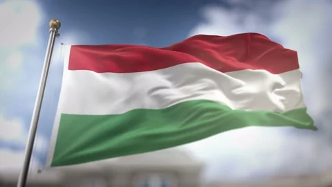 Hungary Flag Waving Slow Motion 3D Rendering Blue Sky Background - Seamless.. Stock Footage 75320314