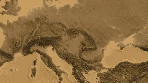 Hungary on the globe. Regional borders. Sepia elevation. Labels Stock Footage 337784205