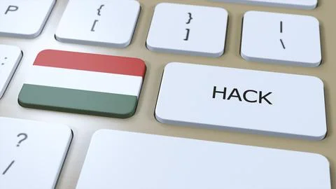 Hungary Hack of Country or Hacker Attack 3D Illustration. Country National Flag Illustrazione stock