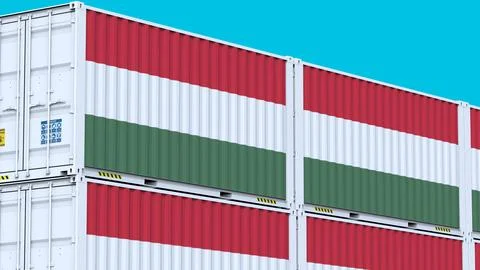 Hungary logo Ship container with element logo and flag Stock Photos