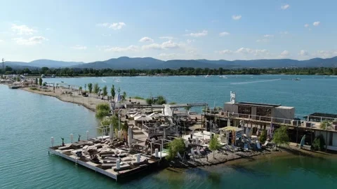 Hungary - Lupa beach with small peninsula and an old plane on it Video stock 138535201