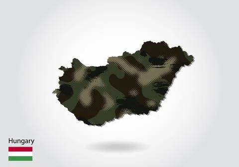 Hungary map with camouflage pattern, Forest - green texture in map. Military  스톡 일러스트