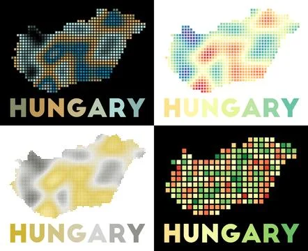 Hungary map. Collection of map of Hungary in dotted style. Borders of the c.. Ilustração Stock