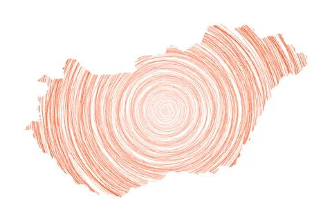 Hungary map filled with concentric circles. Sketch style circles in shape o.. イラスト素材