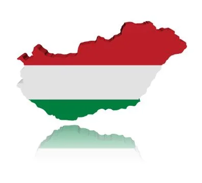 Hungary map flag 3d render with reflection illustration Stock Illustration
