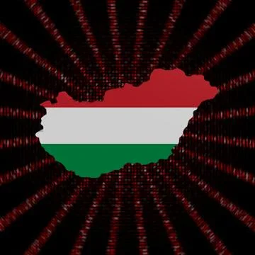 Hungary map flag on red hex code burst illustration Illustrazione stock