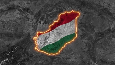 Hungary Map Highlight with Fiery Glowing Border Video stock 341235812