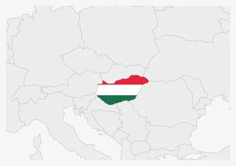 Hungary map highlighted in Hungary flag colors Stock Illustration