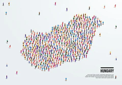 Hungary Map. Large group of people form to create a shape of Hungary Map. Stock Illustration