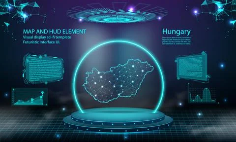 Hungary map light connecting effect background. abstract digital technology.. Stock Illustration