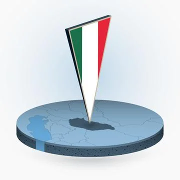 Hungary map in round isometric style with triangular 3D flag of Hungary Stock Illustration