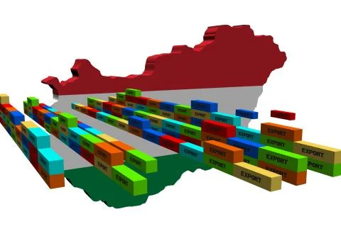 Hungary map with stacks of export containers illustration 스톡 일러스트