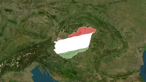 Hungary map superimposed on satellite view of Central Europe Vídeos de archivo 335346781